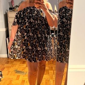 Floral pleated off the shoulder dress